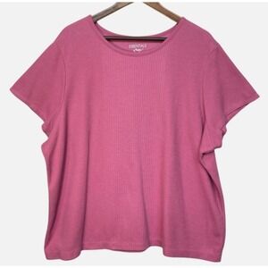 Essentials by Maggie Pink Ribbed Front Short Sleeve Crew Neck Top Plus 26/28W